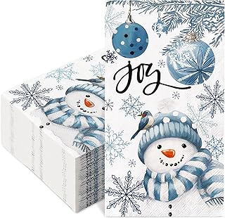 100Pcs Winter Guest Napkins Blue Xmas Ball Snowman Disposable Napkins Christmas Dinner Hand Towel Paper Napkins For Bathroom Holiday Birthday Party Table Supplies