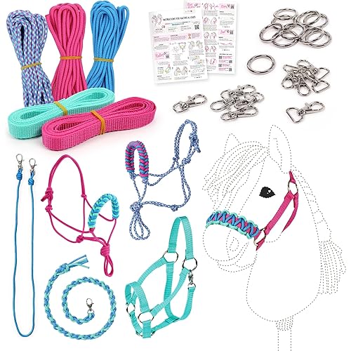 kullaloo DIY Hobby Horse Halter Kit ✦ Make Stick Horse Head Collars, Rope Halters & Reins ✦ Includes Digital Instructions (PDF) ✦ Aqua/Pink