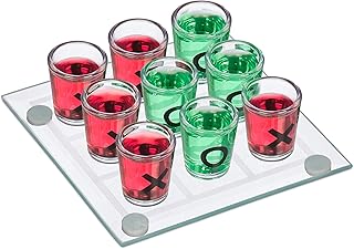 Relaxdays Tic Tac Toe Trinkspiel, für Erwachsene, 2 Personen, 9 Schnapsgläser, JGA, lustiges Partyspiel, transparent