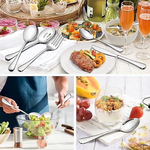 Miniatura 5 de LIANYU Juego de cubiertos de 46 piezas para 8 piezas, además de utensilios de servir, cubiertos de acero inoxidable, incluye cuchillo de cuchara