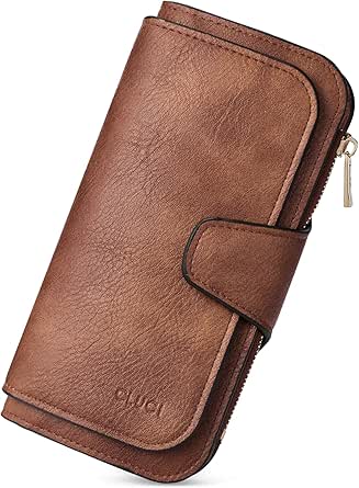 CLUCI Women Wallet Leather RFID Blocking Designer Trifold Card Holder Ladies Clutch with ID Window Brown