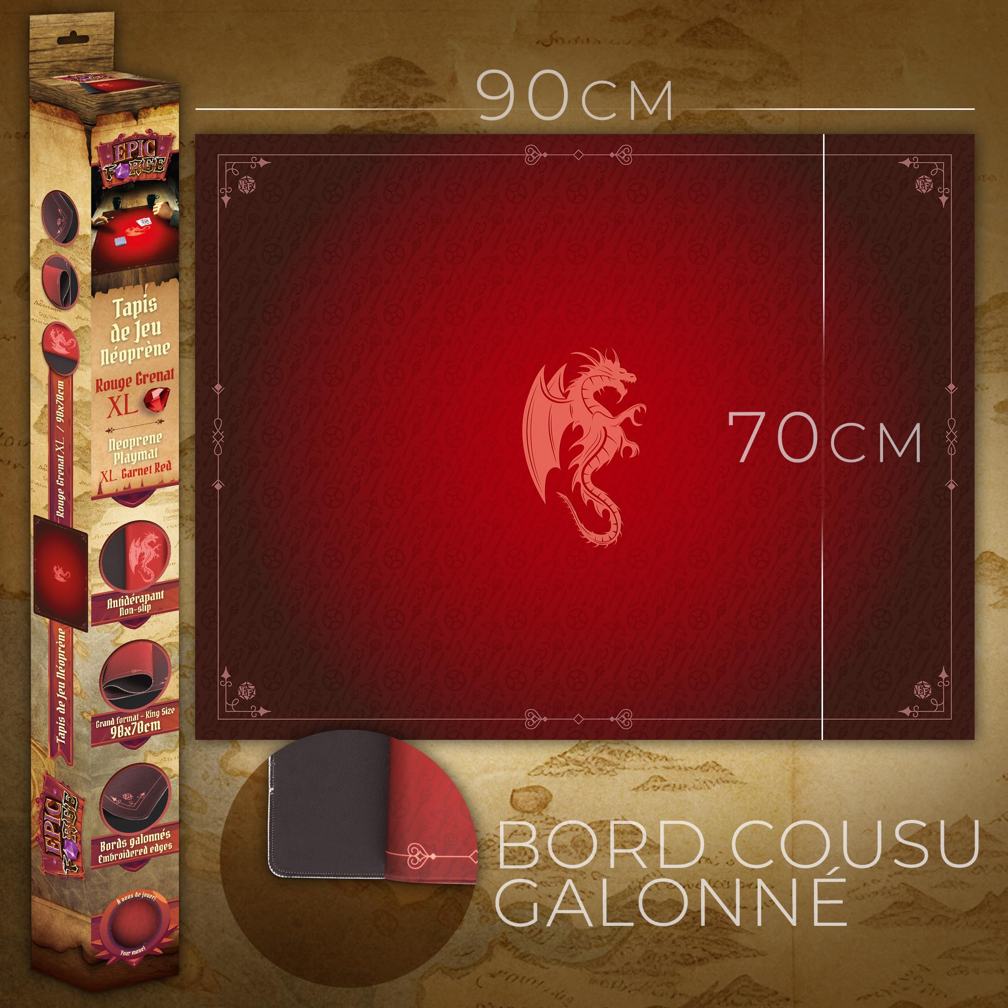 Epic Forge -Tapis de Jeu Neoprene 90 x 70 cm Dragon Rouge Grenat