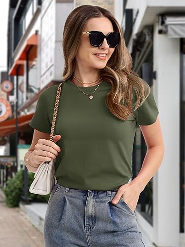 Miniatura 3 de MAGCOMSEN Camisetas de algodón de manga corta para mujer, camisetas de cuello redondo, camisetas de corte clásico, transpirables, casuales, de verano