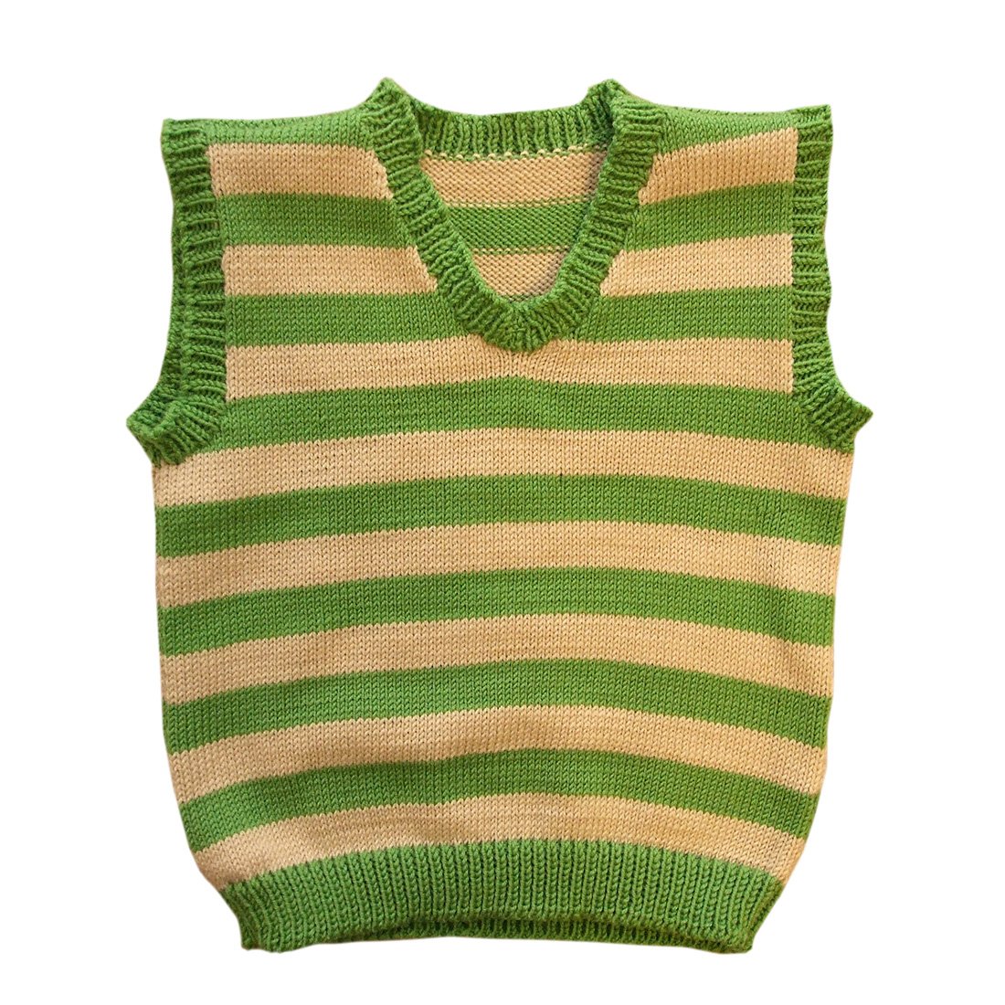 100 % Laine de mérinos Gilet Tricoté Bébé Nourrisson Bambin Enfants Rayé Green-Beige 12-24 mois