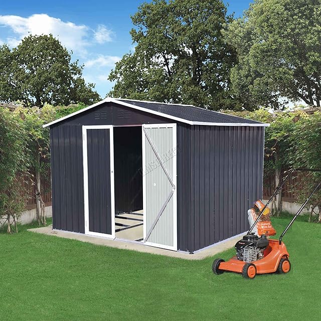 BIRCHTREE Garden Shed Metal Apex Roof 8FT X 6FT Outdoor Storage With Free Foundation Anthracite White