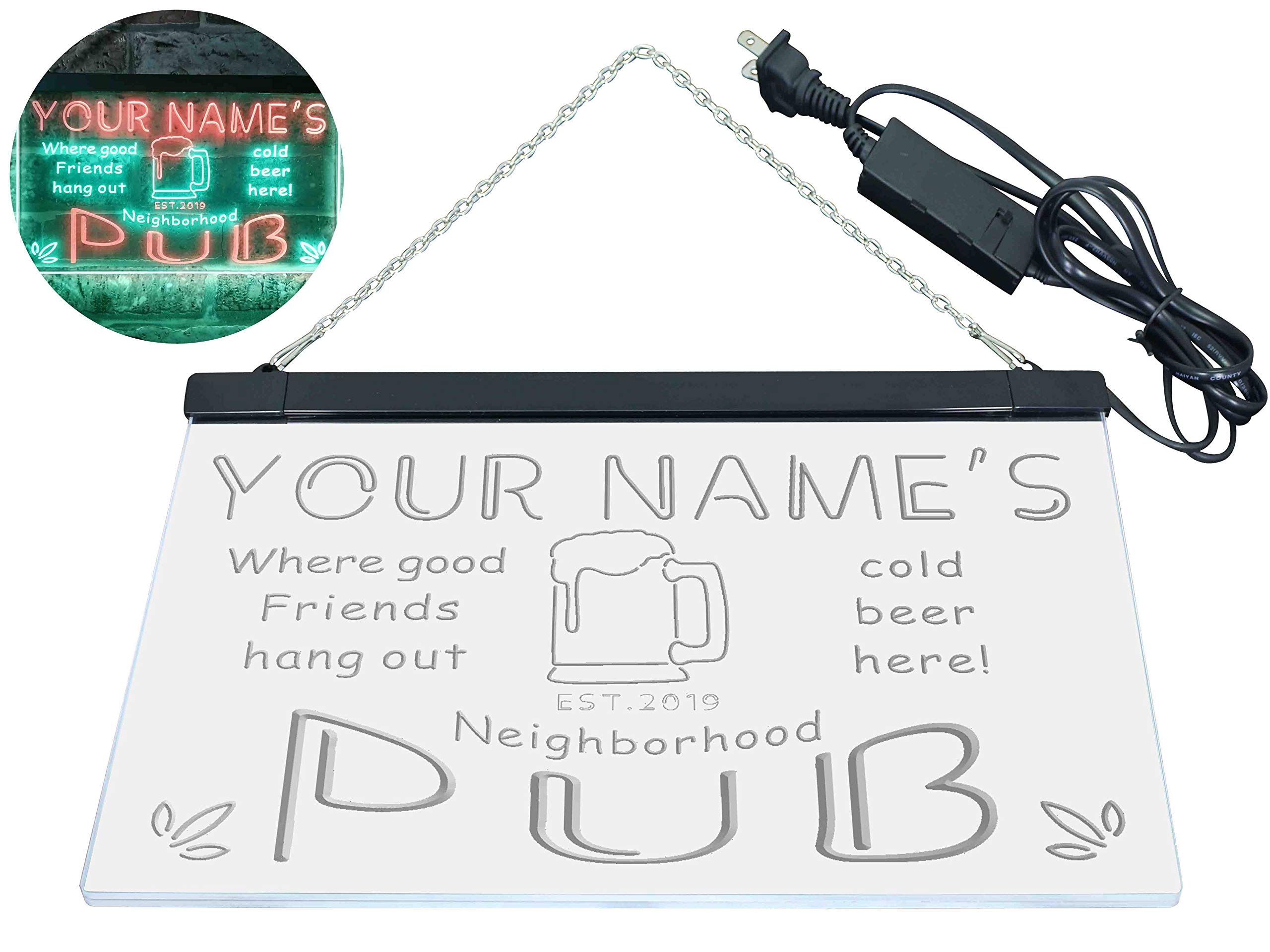 ADVPRO Personalized Your Name Est Year Theme Neighborhood Pub Bar Dual Color LED Barlicht Neonlicht Lichtwerbung Neon Sign Grün & Rot 600 x 400mm st6s64-pg1-tm-gr