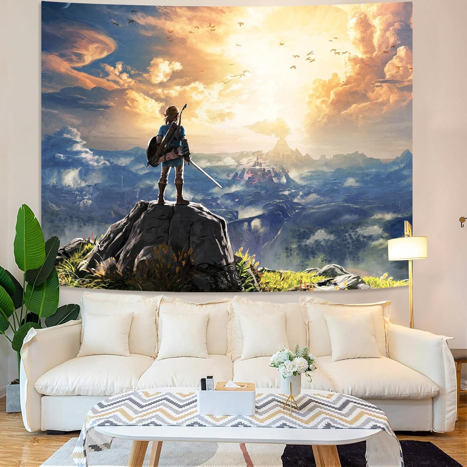 kampdream Anime Video Game Tapestry, Sky and Mountain Landscape Tapestries for Boys Man Bedroom Living Room 36×48 inch