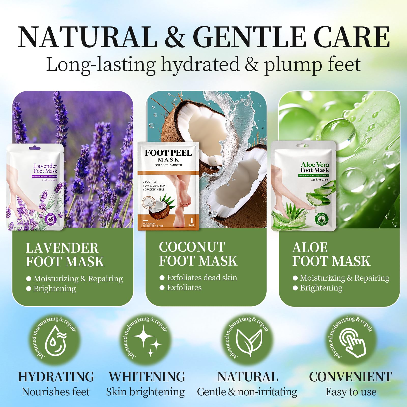 3 Pares Mascarilla Pies Exfoliante y Hidratante, Calcetines Exfoliantes de Pies para Eliminar Durezas y Callos, Peeling Pies Profesional para Pies Suaves, Coco, Lavanda, Aloe Vera - 5