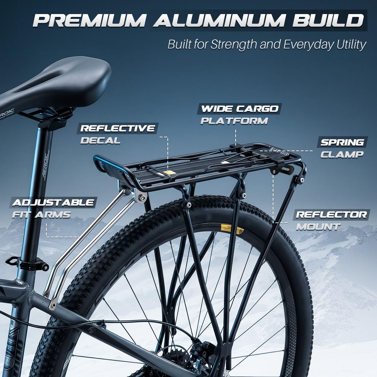Flexzion Porte-vélo réglable, capacité de 49,9 kg, Noir – Porte-Bagages arrière de vélo, Tige de Selle arrière en Aluminium pour Roues de 66 à 71,1 cm avec matériel Inclus