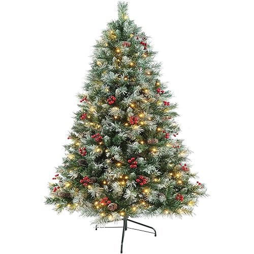 Prelit Christmas Tree with Lights 6ft - Premium Artificial Christmas Tree, with 874 Branch Tips and 250 Warm Lightsm, Support Automatique, Easy Assembly,Perfect Choice for Xmas Decorations