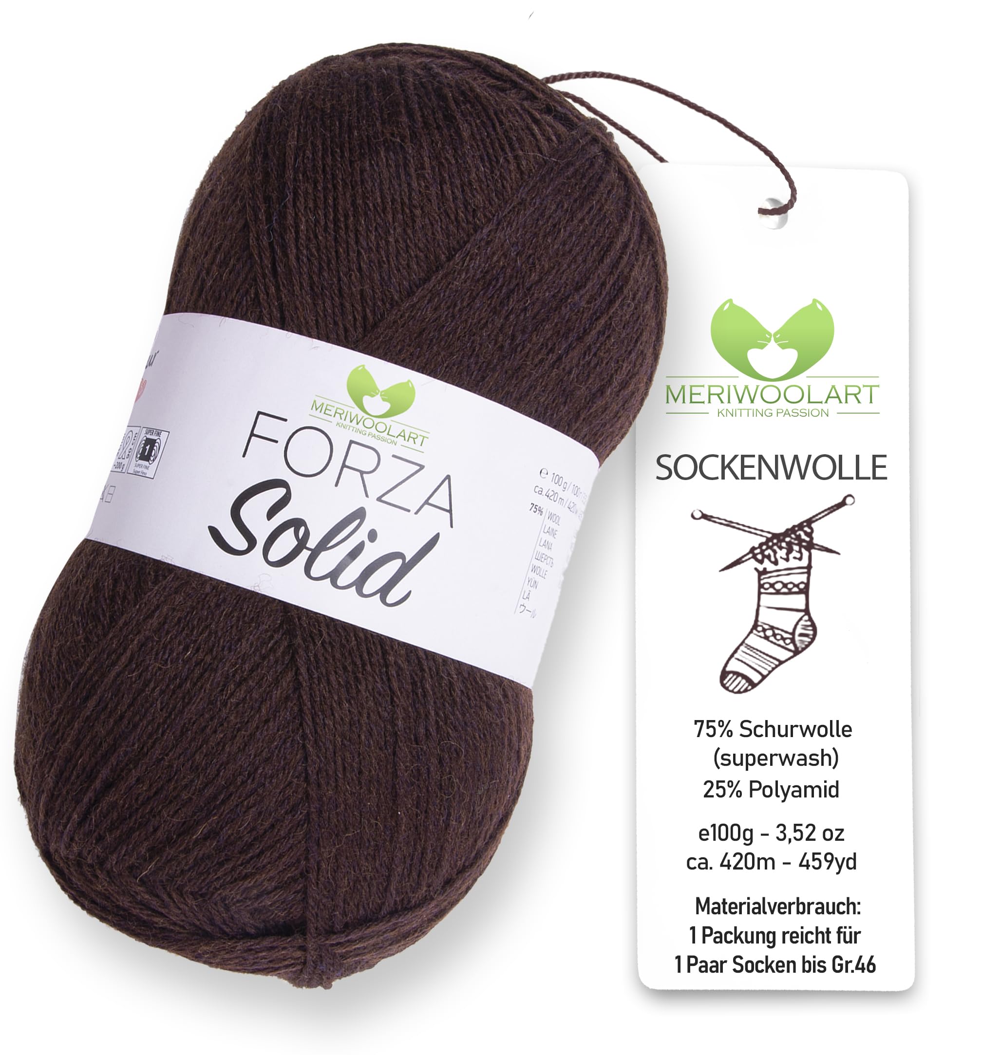MeriWoolArt® Sock Wool 4-Ply - 100 g Merino Wool Yarn for Knitting & Crocheting, 75% Virgin Wool (Superwash), 25% Polyamide, 420 m - Ideal for Socks for Men and Women, Sweaters & Cardigans 4623