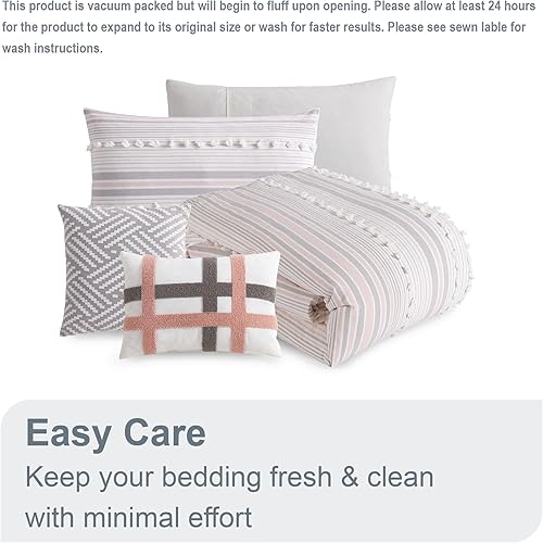 Miniatura 6 de Swift Home - Juego de edredón de 5 piezas de algodón teñido por hilos 100 % y prelavado, tela texturizada con pequeños puntos que sobresalen, con