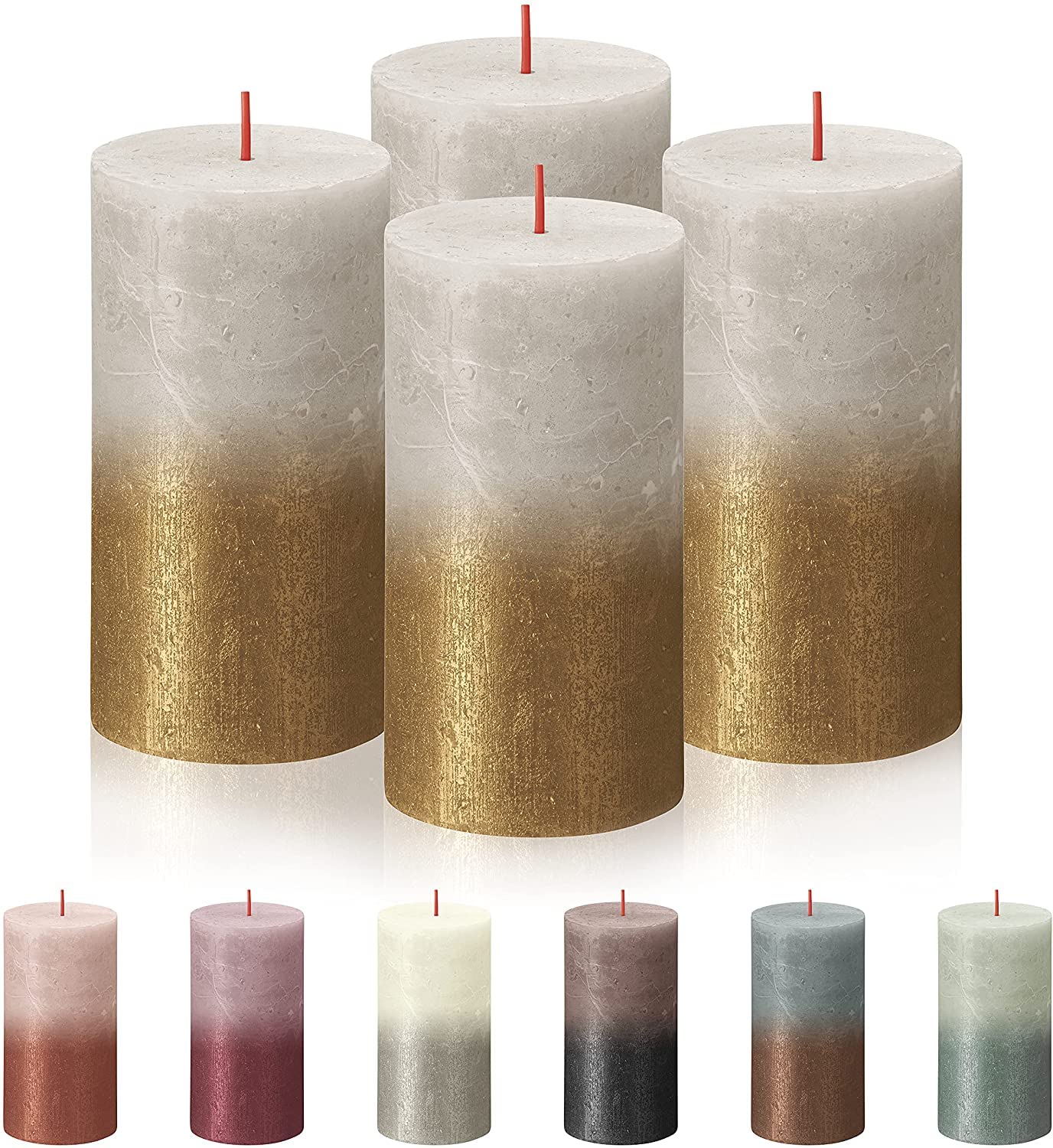BOLSIUS 4 Pack Sandy Gray/Gold Sunset Rustic Metallic Pillar Candles - 2.75 X 5 Inches - Fine European Quality - Includes Natural Plant-Based Wax - Unscented Dripless Smokeless 60 Hour Candles