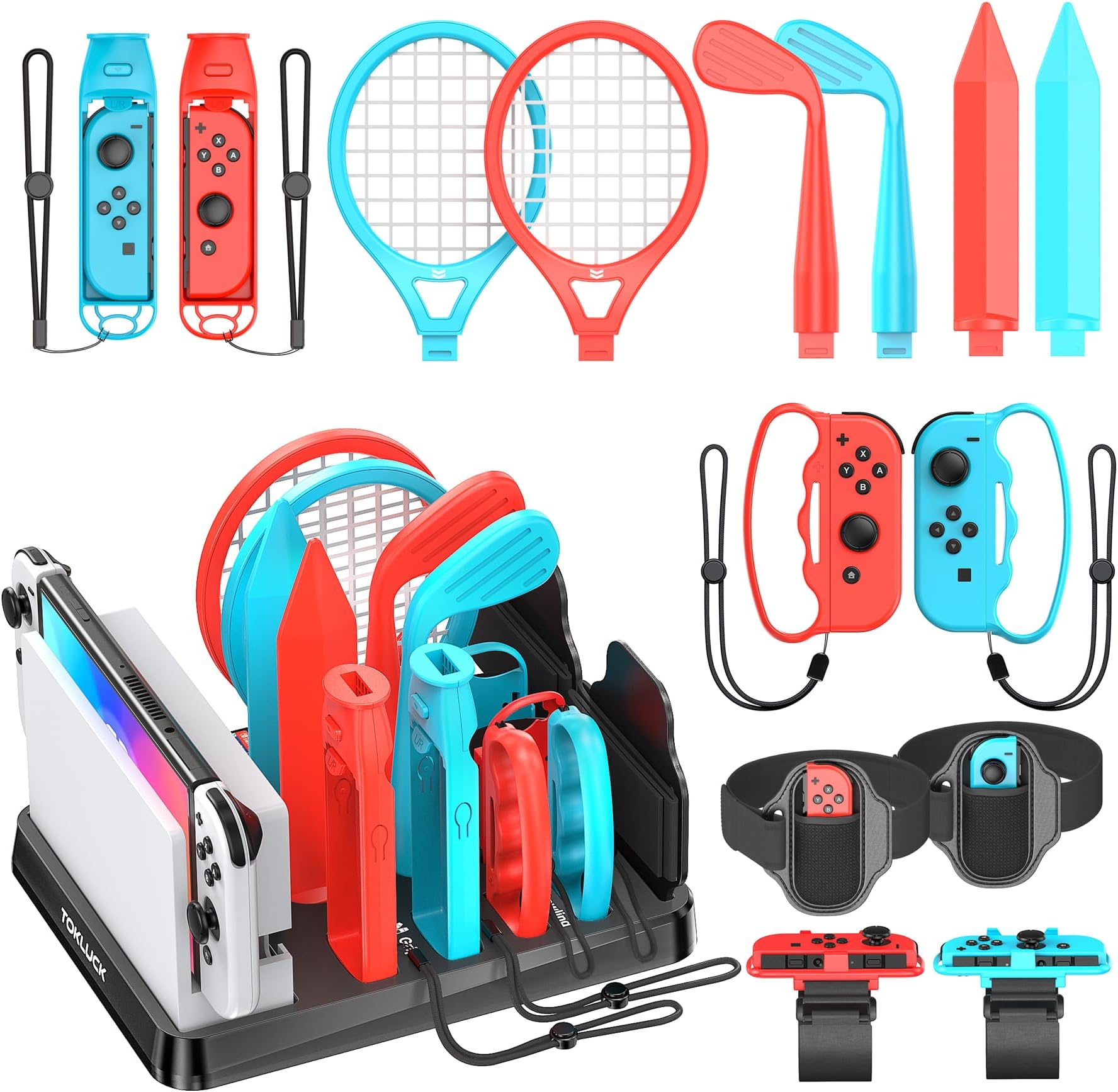 Switch Sports Accessories Kit with Storage Station - Compatible with Switch/OLED & Joy-con, Ideal for Family Sports Party Game Organization for Nintendo Switch Interactive Gaming Figures