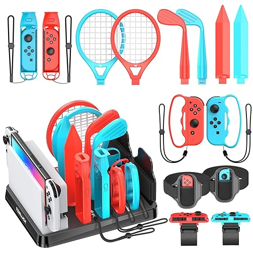 Switch Sports Accessories Kit with Storage Station - Compatible with SwitchOLED & Joy-con, Ideal for Family Sports Party Game Storage and