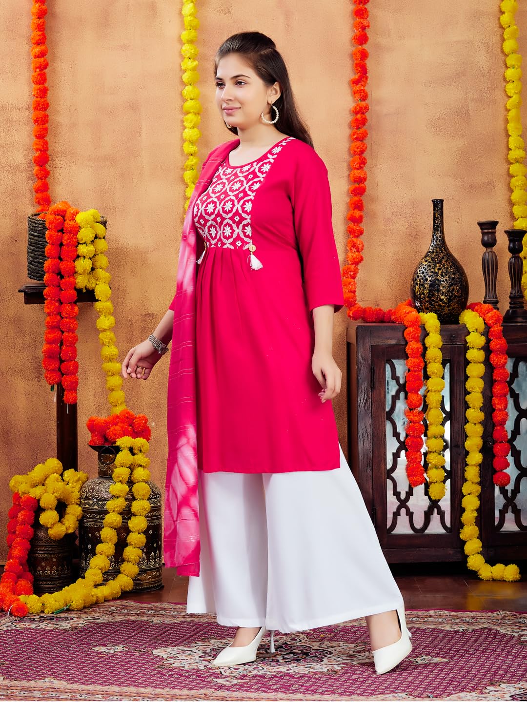 Aarika Girl's Cotton Regular Tunic Shirt (Kurti-H-6_Red_40)