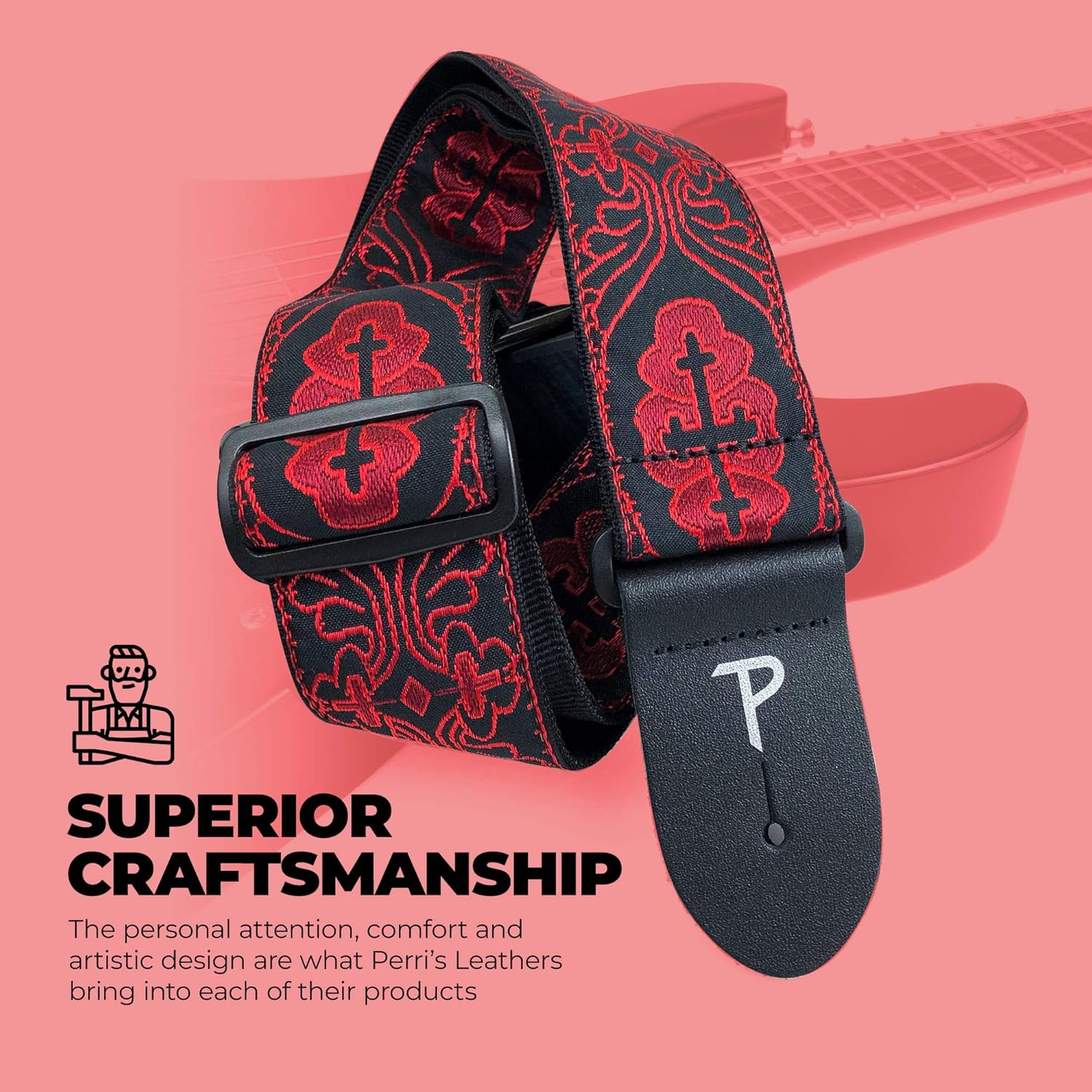 Perri’s Leathers Ltd. - Guitar Strap - Jacquard - Adjustable - For Acoustic/Bass/Electric Guitars - Made in Canada