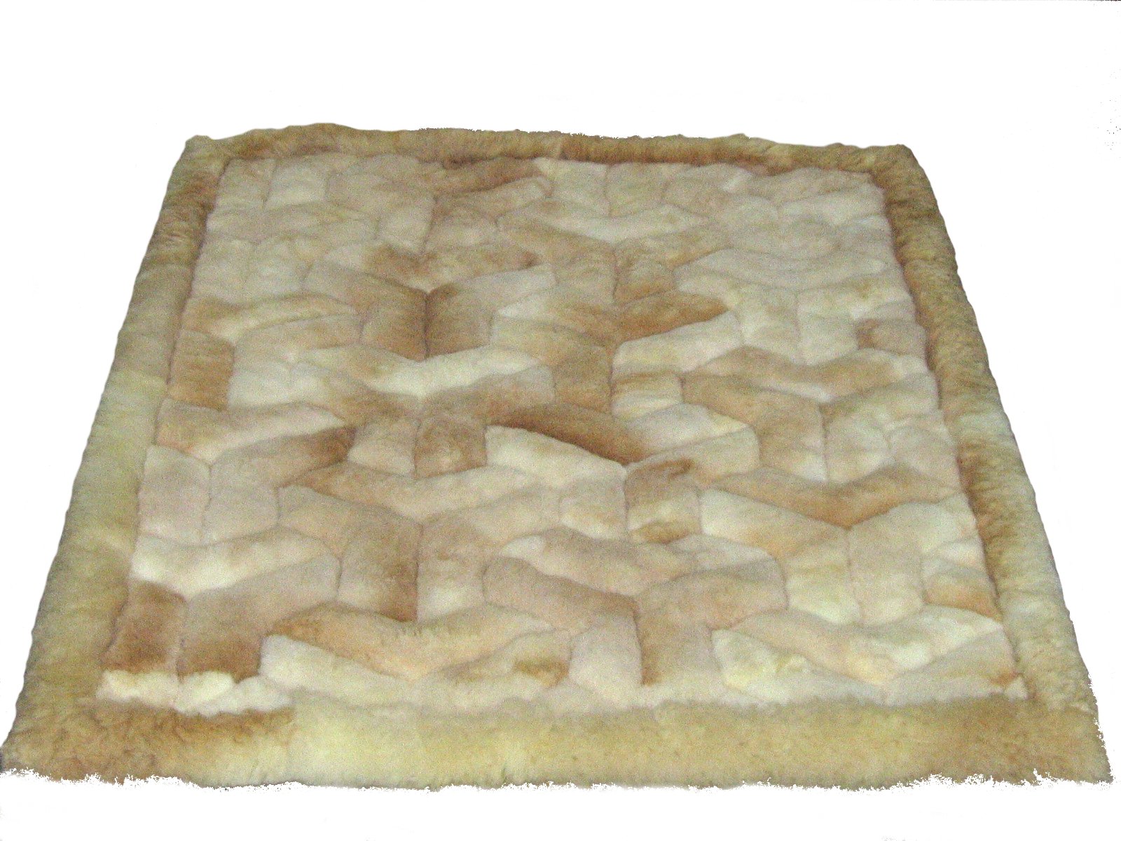 Tapis en fourrure de vison motif V cuir beige 90x60 pour décoration