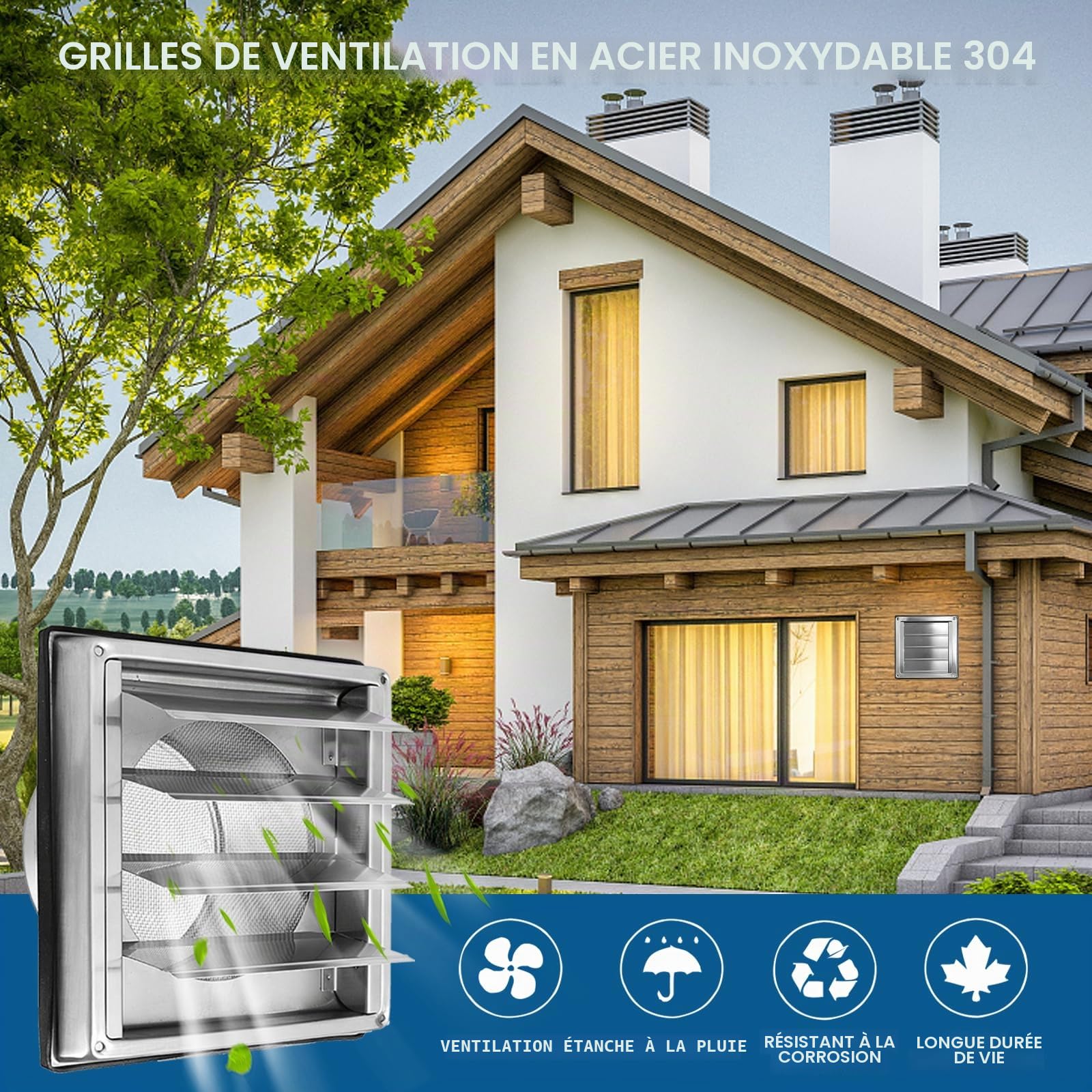 Grille Ventilation 100mm INOX Verrouillable – Anti-Insectes Mural | Anti-insectes avec Moustiquaire, Clapet Anti-retour Intégré, Installation Murale Rapide, Matériau Inoxydable Résistant