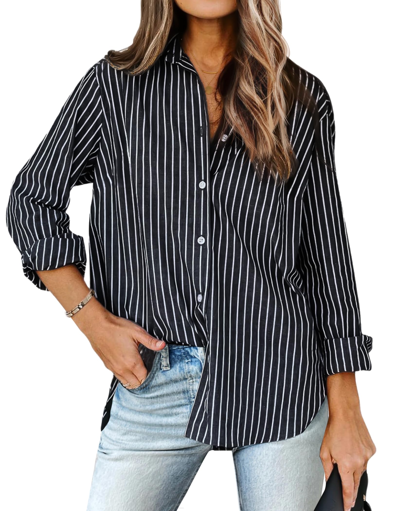 Zeagoo Womens Shirts Button Down Printed Lantern Long Sleeve Blouse Fashion Casual Tops 2025