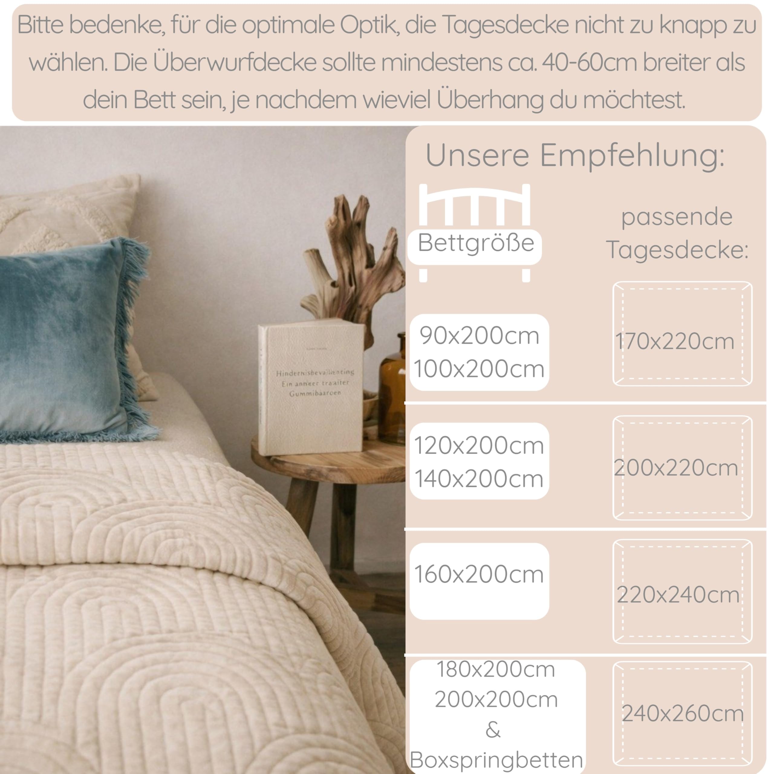 Tagesdecke 240x260 Bettüberwurf Tagesdecken - Boho Style Samt Decke Bett Überwurf Bedspread Sofaüberwurf Sofa Steppdecke Überwurfdecke Überdecke, Creme