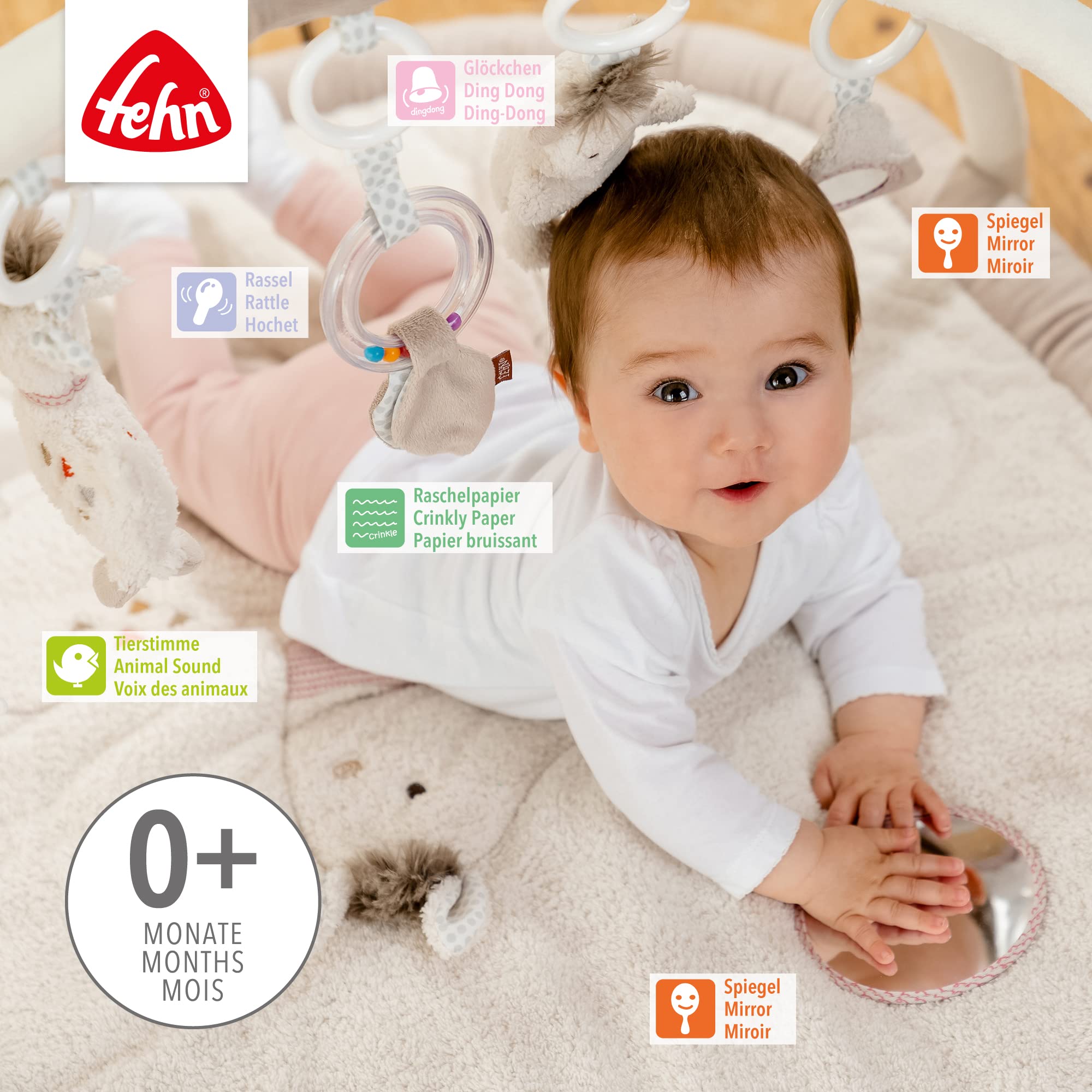 Fehn manta de actividades 3D arco de juegos Perú - Manta de juego para bebés con 5 juguetes extraíbles para agarrar - para bebés y niños a partir de 0 meses - como regalo por el nacimiento