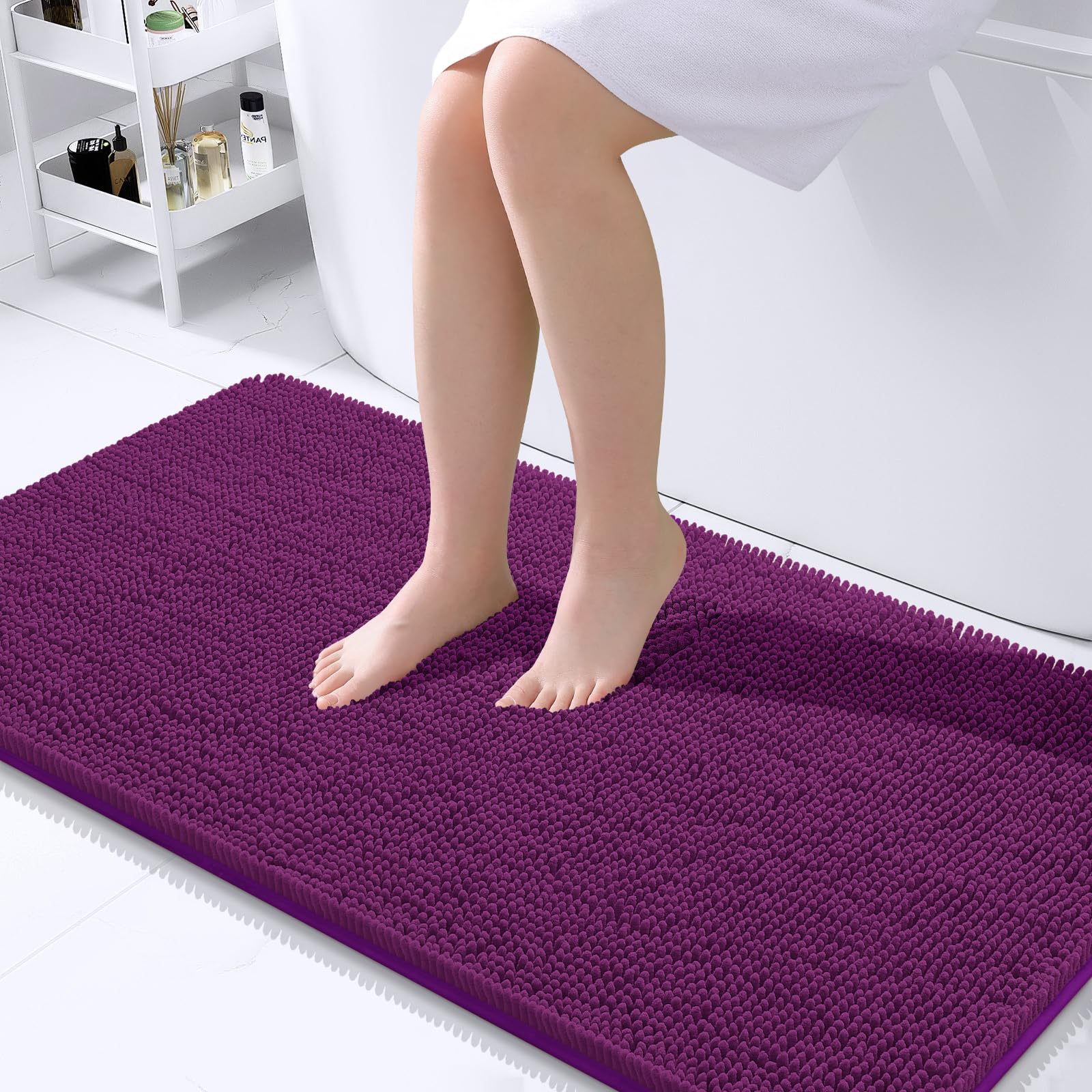 OLANLY Bathroom Runner Rugs 40x24, Extra Soft Absorbent Chenille Bath Rugs | Purple, Quick-Drying Rubber Backing, Washable Long Bath Mat for Bathroom Floor, Tub and Shower, Home Decor Accessories