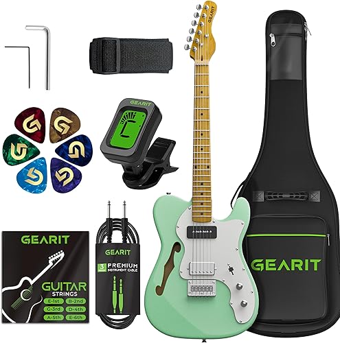 GearIT Guitarra eléctrica (Premium Ash Tonewood), cuerpo semihueco Thinline, serie GTL-200 Shoreline, tamaño completo de 39 pulgadas, pastilla P90,