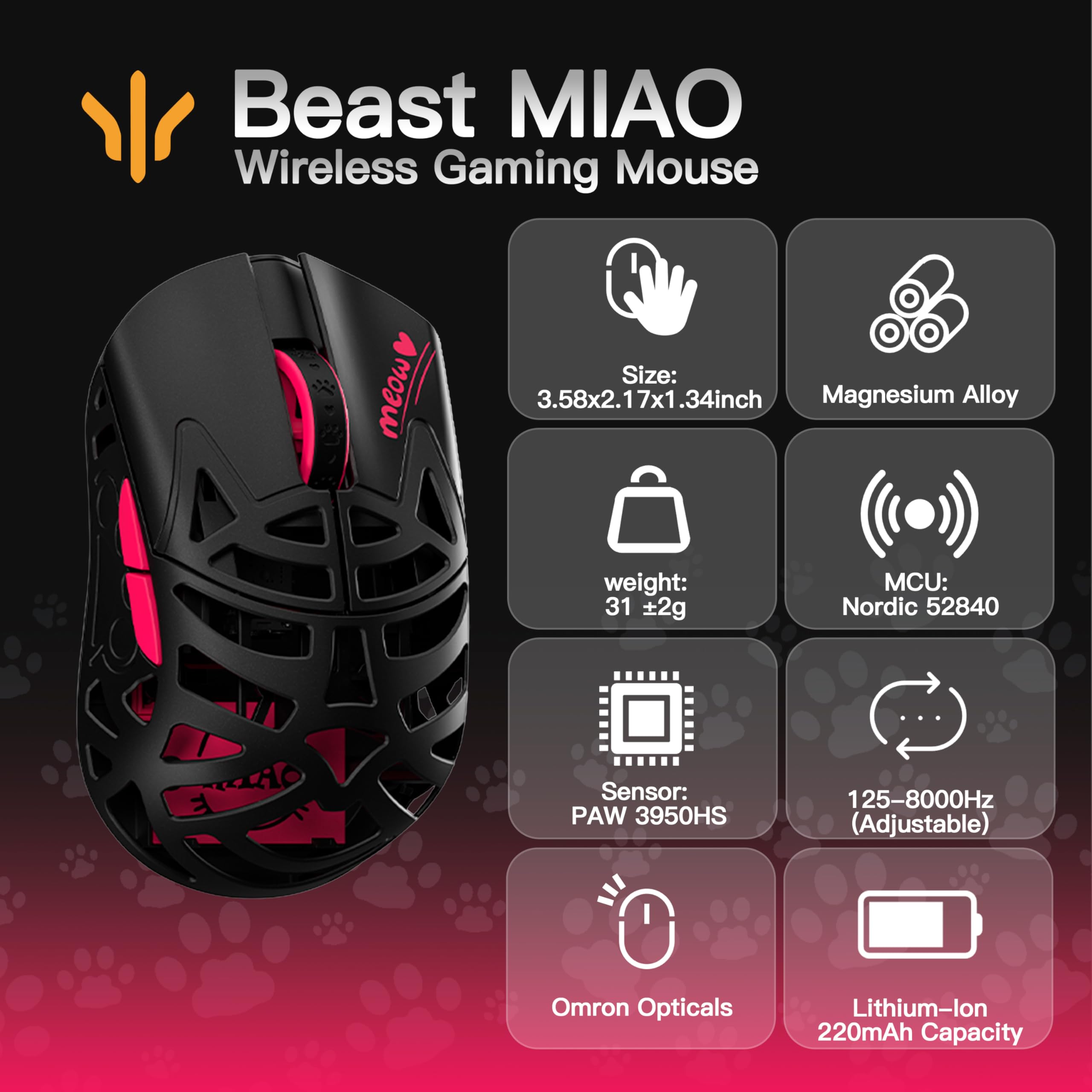 SMACKAPE WLMOUSE Beast X Miao Ultraleve 31 g de liga de magnésio