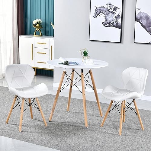 Miniatura 13 de Mesa de comedor redonda de cristal, mesa de cocina pequeña, moderna mesa de comedor circular de 32 pulgadas con patas de madera para cena, espacios