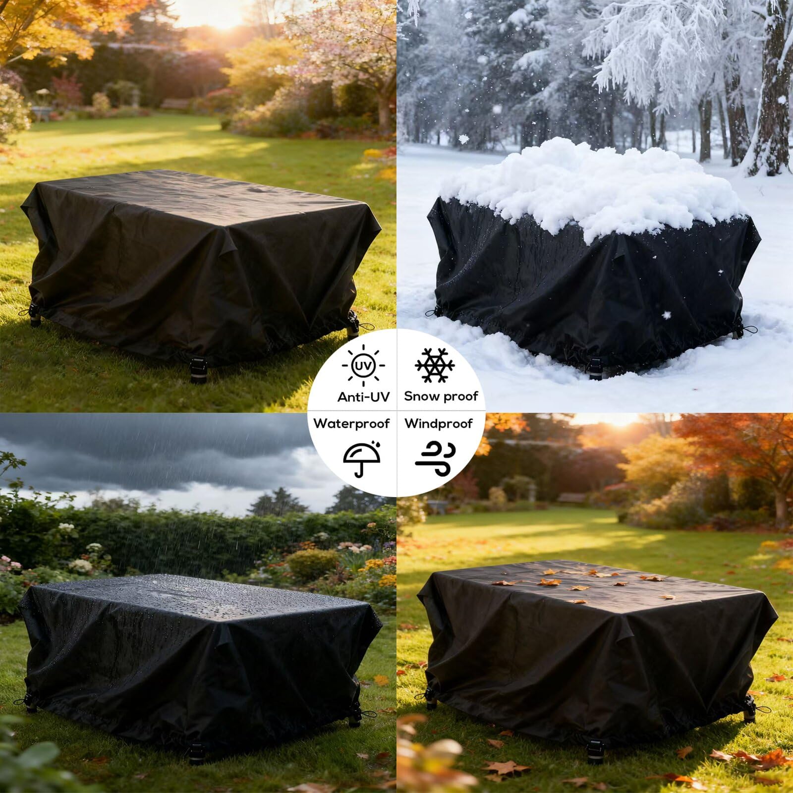 Gartenmöbel-Abdeckung Wassserdicht,300x160x85cm/LxWxH Gartentisch Schutzhülle mit Winddichte Schnalle,420D Oxford Abdeckhaube für Gartentisch Terrassenmöbel Schwerlast, Regenschutz Staubfest