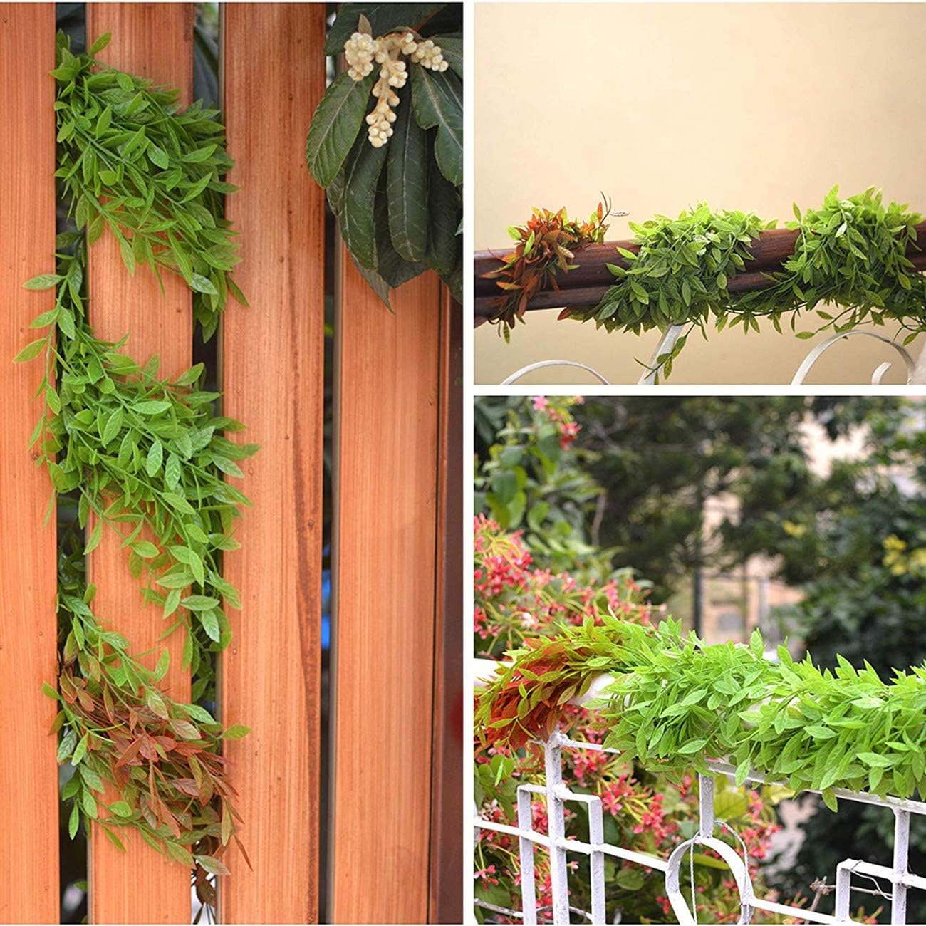 Artificial Hanging Vine, 10 Pcs Weeping Willow Plastic Plants Greenery Leaves Faux Ivy Garland Fake Plant UV Resistant Indoor Outdoor Garden Door Wall Baskets Wedding Party Table Decoration Green Red - Image 5