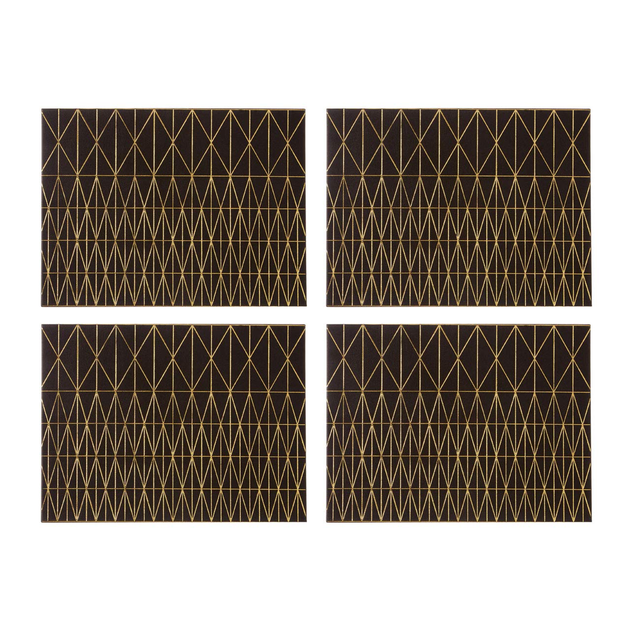 Geome Prism Placemats, Rectangular, Leather Effect, Black & Gold - Set of 4