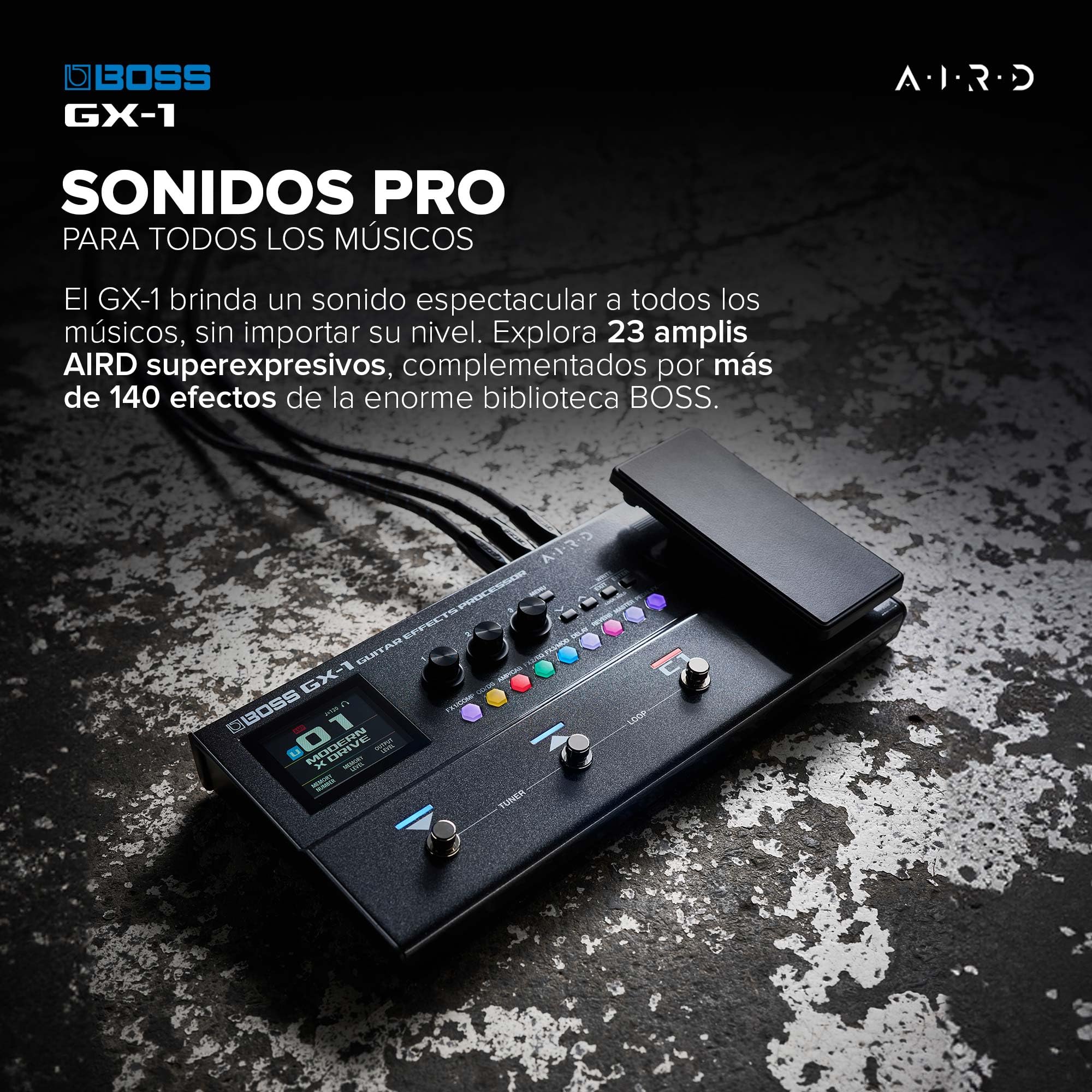 BOSS GX-1 | Procesador de efectos de guitarra ultraportátil | Repleto de amplis y efectos emblemáticos | Generador de sonido AIRD prémium | Ideal para guitarristas principiantes