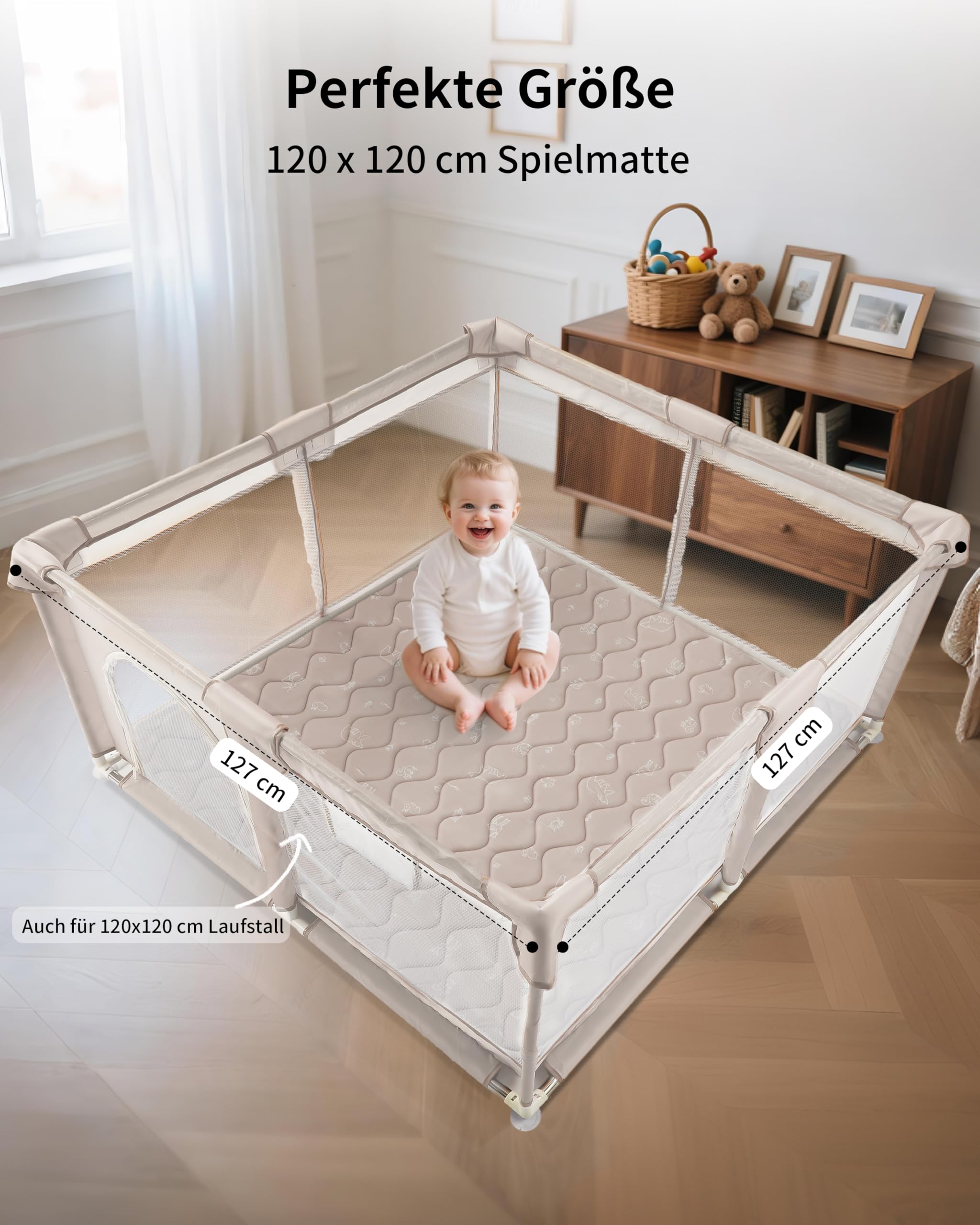 Fortella Krabbelmatte Baby Faltbar 120x120cm, Verdickte rutschfeste Krabbeldecke für Baby Schaumstoff, Spielmatte für Laufstall, Waschbare Spieldecke Kinderteppich Bodenmatte Babyzimmer (Waldbraun)