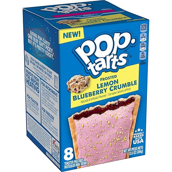 Pop-Tarts Toaster Pastries, Breakfast Foods, Kids Snacks, Frosted Lemon Blueberry Crumble, 13.5oz Box (8 Pop-Tarts)