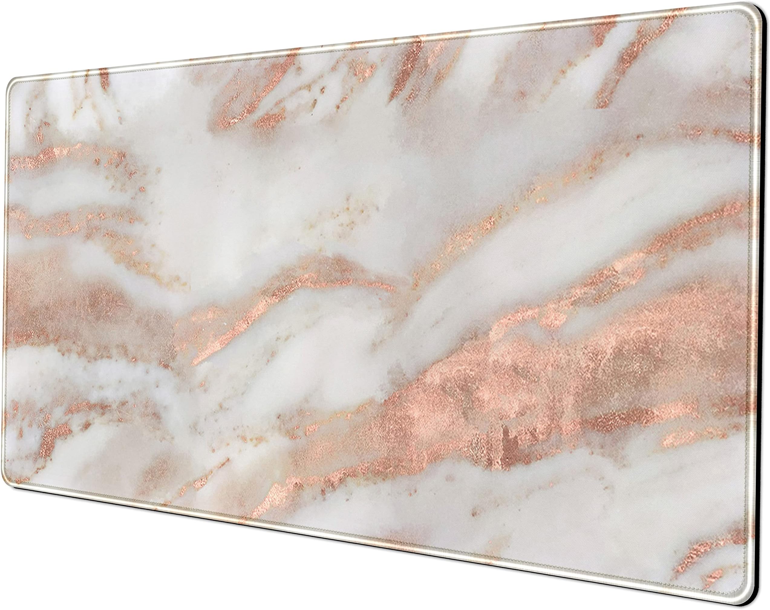 Rose Gold Marble Desk Mat Cute Desk Decor Mouse Pad, Abstraction Metallic Luxury Large Gaming Mousepad (31.5x15.75 in), Women Girly Keyboard Mat Computer Desk Pad for Work/Office/Home