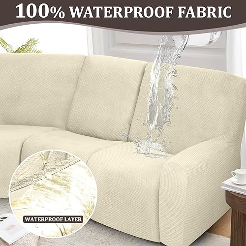 Miniatura 4 de ALIECOM Fundas impermeables para sofá seccional reclinable para sofá seccional reclinable elástico en forma de L, fundas de esquina lavables de
