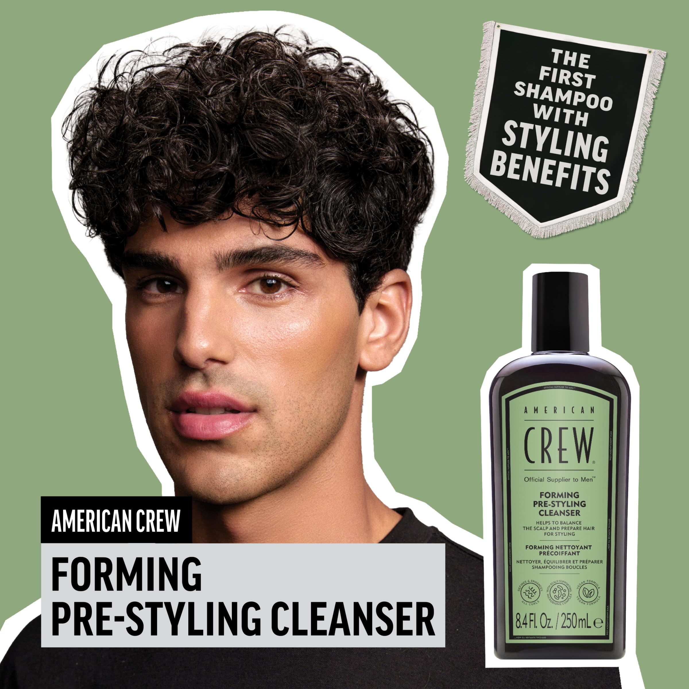 AMERICAN CREW Men's Pre-Styler Forming Shampoo for Textured & Curly Hair, Anti-Frizz & Curl Defining, With Jojoba Oil, Vegan, 8.5 fl oz