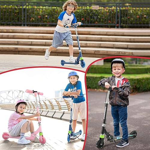 Miniatura 7 de TENBOOM Kick Scooter - Freno de mano para niños de 3 a 12 años de edad, manubrio plegable ajustable con ruedas iluminadas, scooter ligero para niños