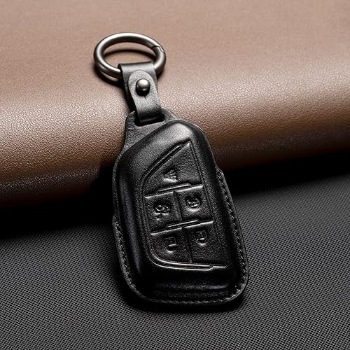 Miniatura 6 de Smyfob Cadillac - Funda de cuero para llavero de automóvil, accesorios para llave de automóvil, color marrón, compatible con llave Cadillac Blade