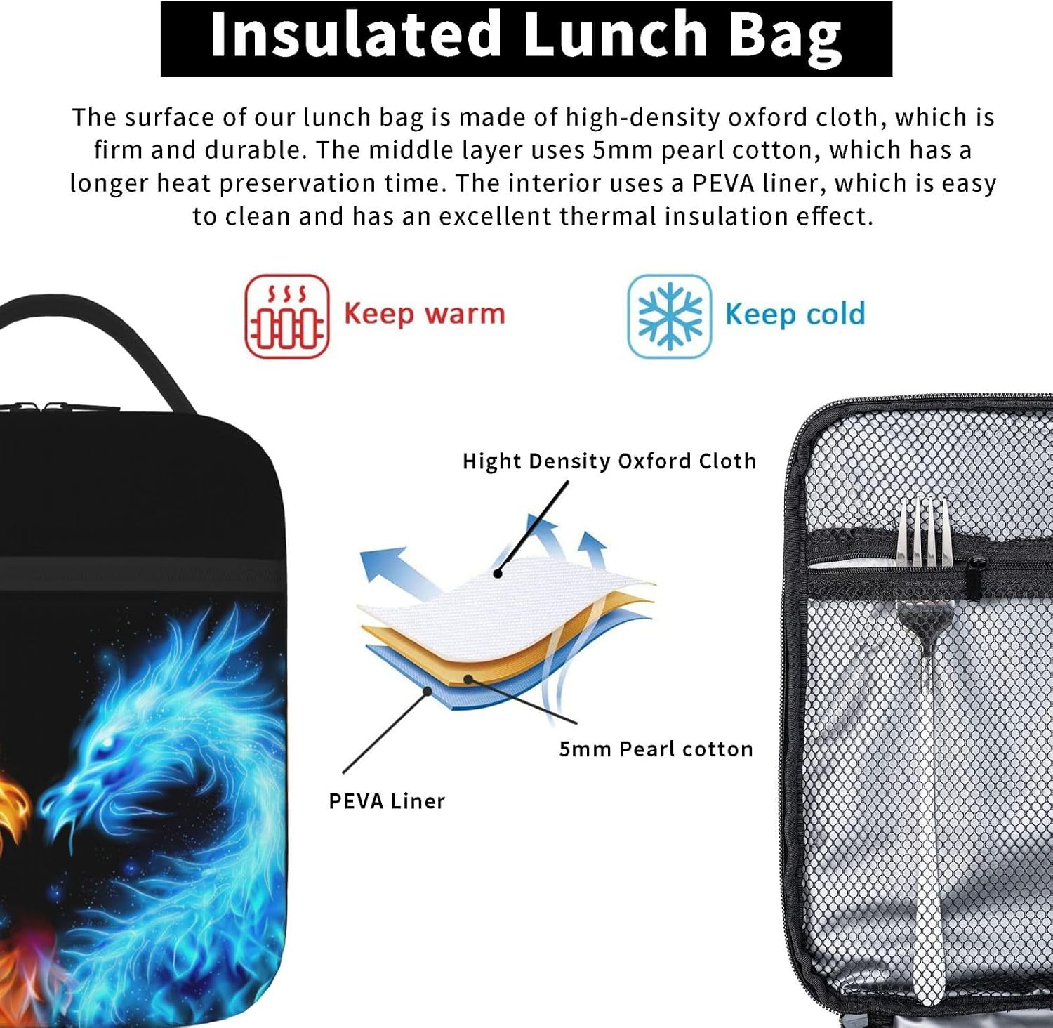 Ice Fire Dragon Insulated Lunch Box