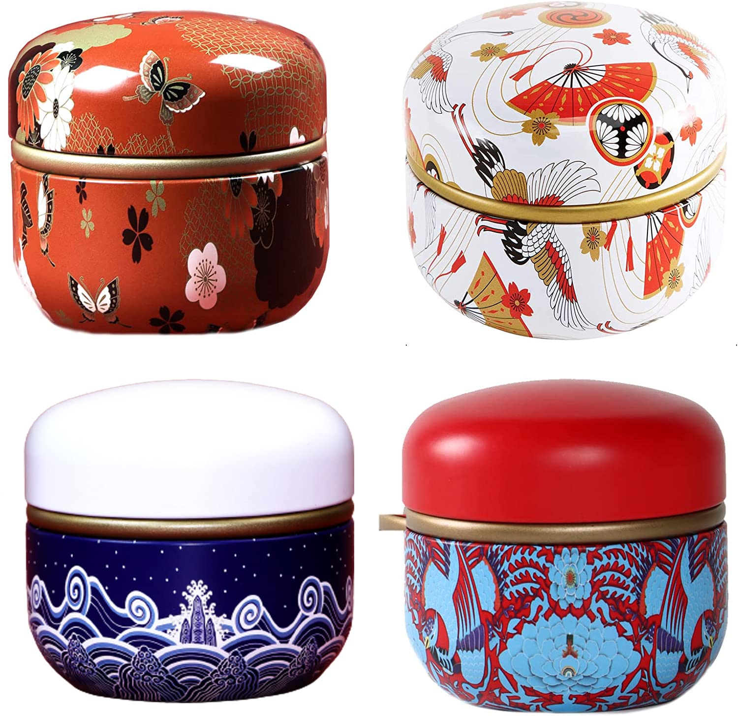 Excefore Metal Empty Tins Box, Round Gift Candy Loose Tea Storage Organizer Flower Tinplate Containers Mini Reusable for Tea Candy DIY Candle Wedding Party Favor Gifts (4 PCS)