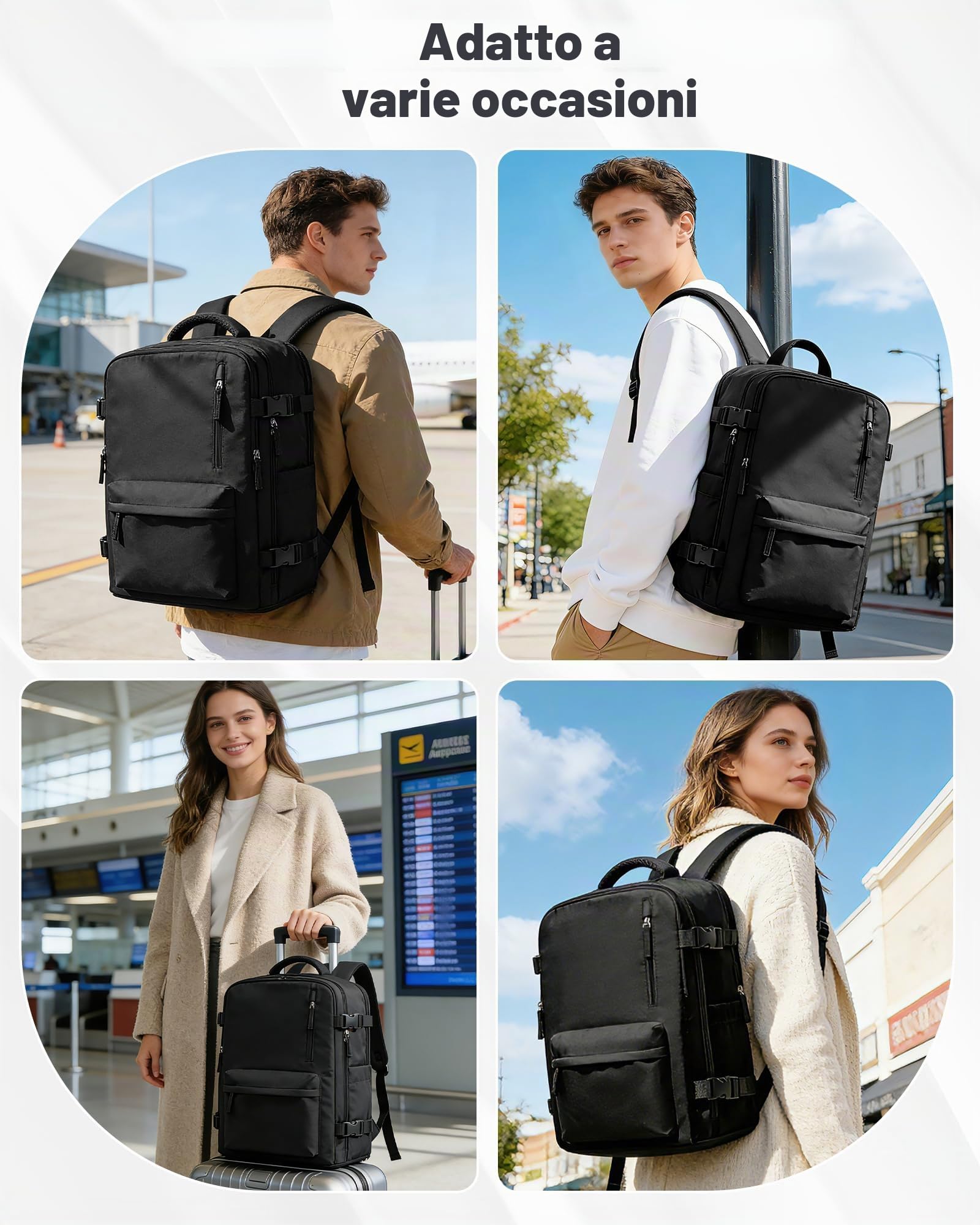 HPLQQ Zaino 40x30x20 per Ryanair Zaino Sottovuoto da Viaggio con Pompa | Aereo Bagaglio a Mano Easyjet Borsa da Cabina per Uomo e Donna Lavoro e Scuola Casual Daypack,T Nero