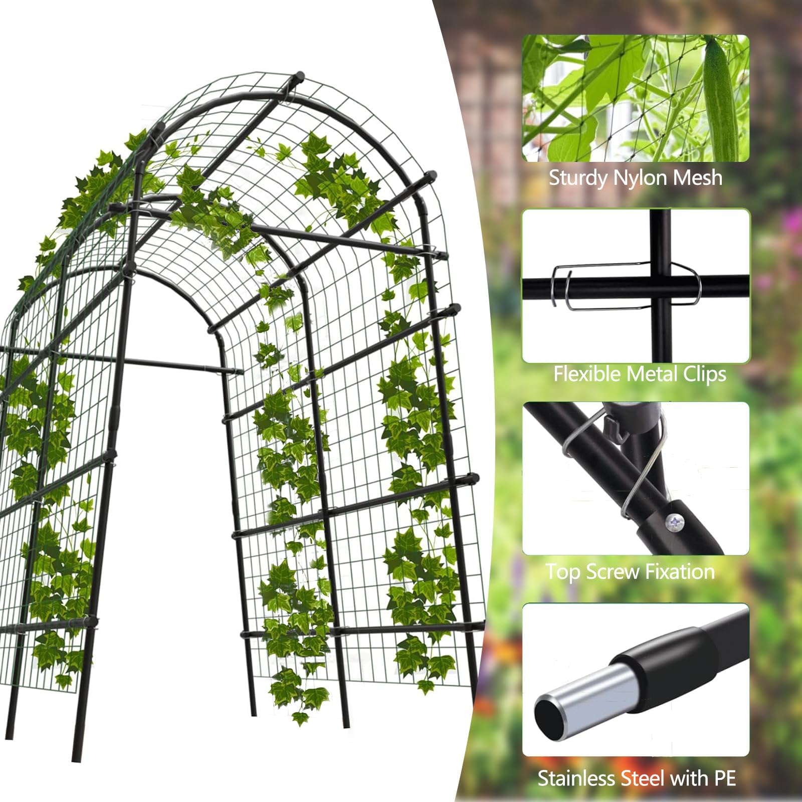 Arco Da Giardino Per Piante Rampicanti, in Metallo, 115 x 183 x 230 cm, Larghezza Regolabile 90-115 cm, Resistente Alle Intemperie, Per Verdura, Frutta, Fiori