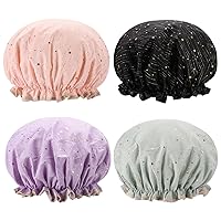 Vista 12 de Tbestmax 4 Piezas Gorros de Ducha Sombrero para Mujeres y Niñas, Gorro de Baño Reutilizable Impermeable Dobles Capas Impermeables