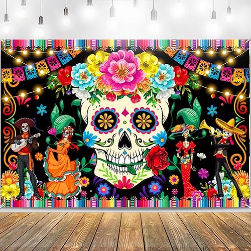 Pancarta decorativa prémium con el Día de los Muertos, grande de 72 x 44 pulgadas, fondo del Día de los Muertos, diseño clásico, tela HQ, impresión