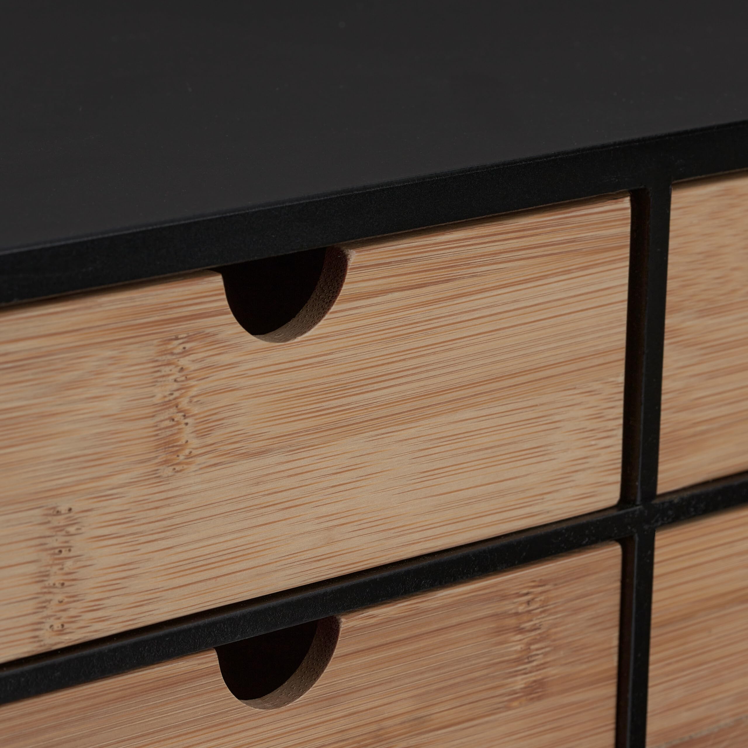 Relaxdays Organisateur Bureau, 4 tiroirs, Bambou & MDF, Rangement pour Fournitures, HxLxP : 13,5x33x21 cm, Nature - Noir