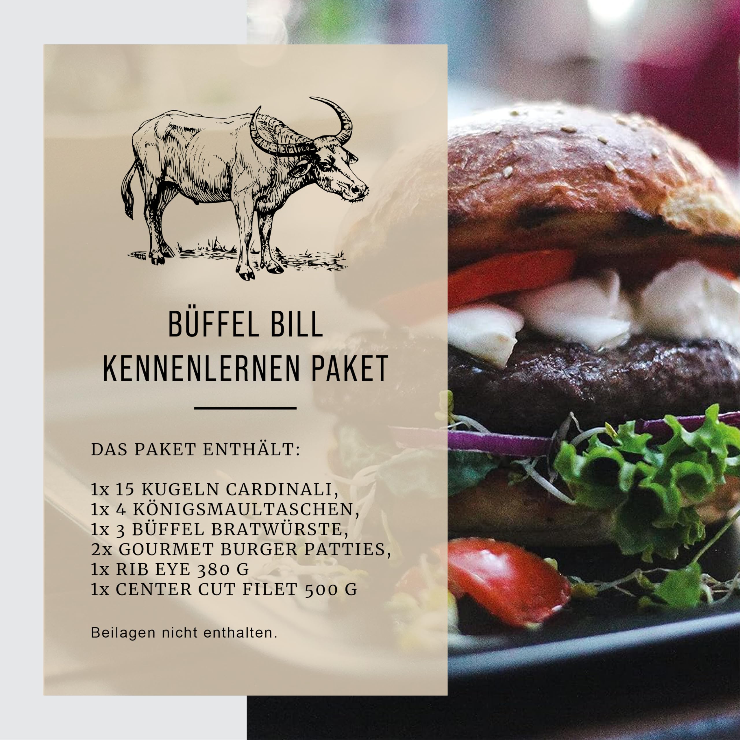 Büffel Bill Kennenlernpaket I Büffelfleisch Variationen für Genießer I Original vom italienischen Wasserbüffel I Bratwurst, Steak, Filet, Mozzarella