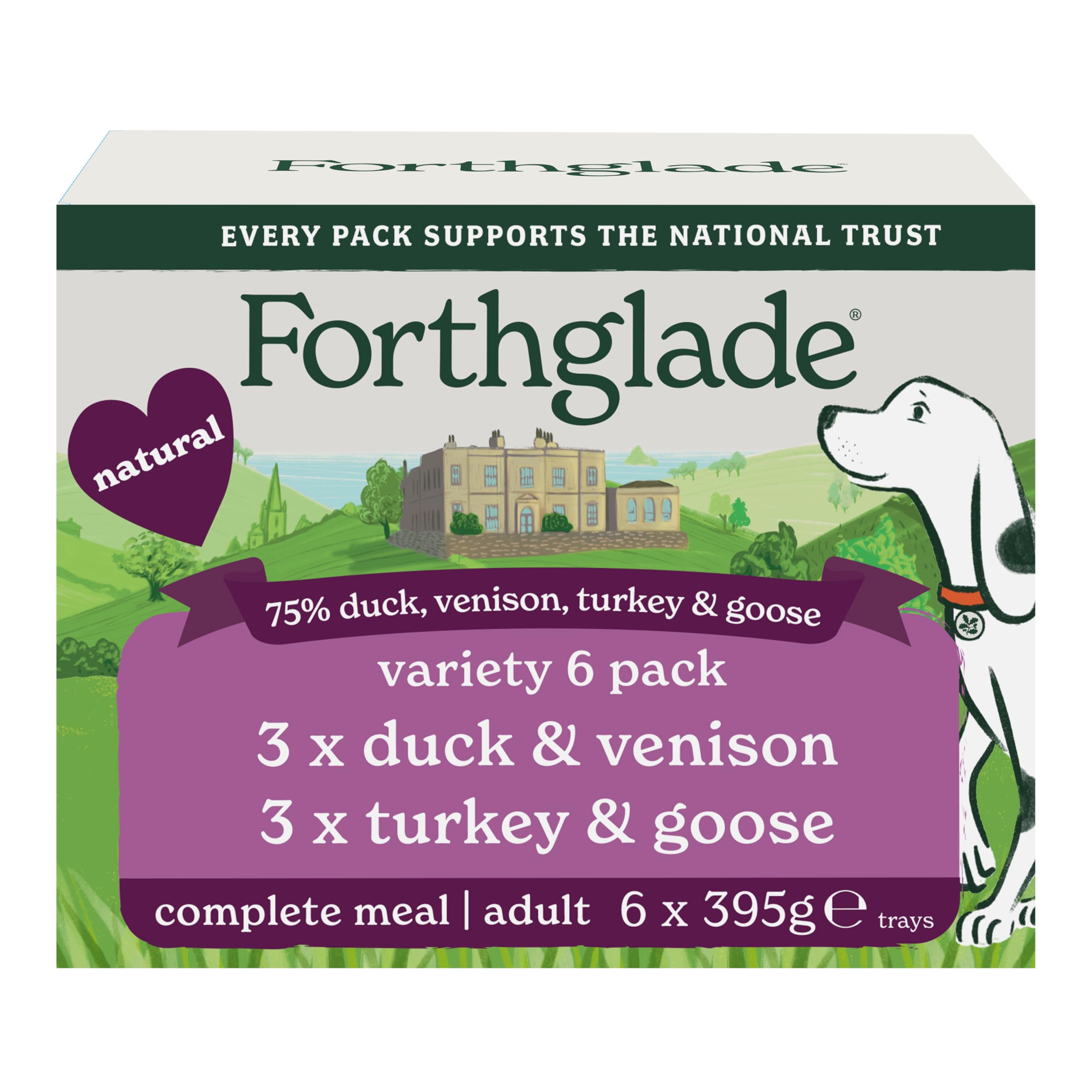 Wet Dog Food, National Trust Variety Pack (6 x 395g Trays) - Grain Free & Hypoallergenic Dog Food, Adult 1 Year+, Turkey & Goose and Duck & Venison, Stomach Sensitive, Natural Ingredients